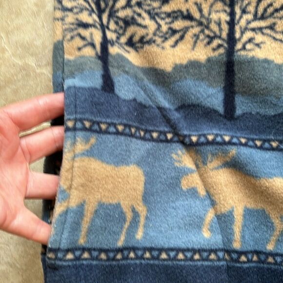 Moose All over Woods Fleece Sweatshirt Womens XL Tan Blue Lodge Full Zip-up USA - Picture 4 of 7